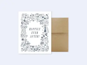 Wedding Doodles Happily Ever After Card, Cute Hand-Drawn Bridal Shower Greeting, Blank Inside Marriage Celebration Card, 2026 Trendy Wedding Gift Wrap Accessory