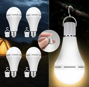 4 Pack Rechargeable Emergency Light Bulbs A19, Camping Lamp Battery Powered LED Light Bulb 6000K Daylight E26/E27 120 Volt 12W 60W Equivalent with 1200mAh for Home Power Outage Camping Hurricane