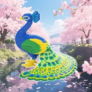 5655pcs Colorful Peacock 3D Puzzle Building Block Creative Decoration, Birthday/halloween/festive Gift, DIY Craft Home Decor Statue