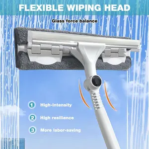 Extendable Window Cleaning Brush, 2-In-1 Glass Scrubber Squeegee with 90° Rotatable Head, Long Reach High-Rise Window Cleaner with Wall Storage Pink Broom and Dustpan Set Lightweight Household Powerful Heavy Duty Stain Gel
