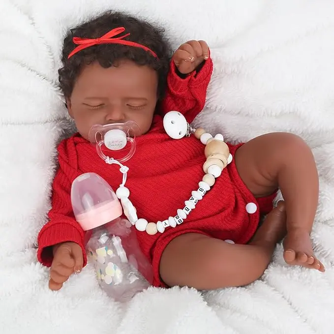 [WOOROY] Realistic Reborn Baby Doll 18 In African American Sleeping Newborn Handcrafted Lifelike Black Skin Cloth Body Doll Birthday & Christmas Gift for Ages 3+
