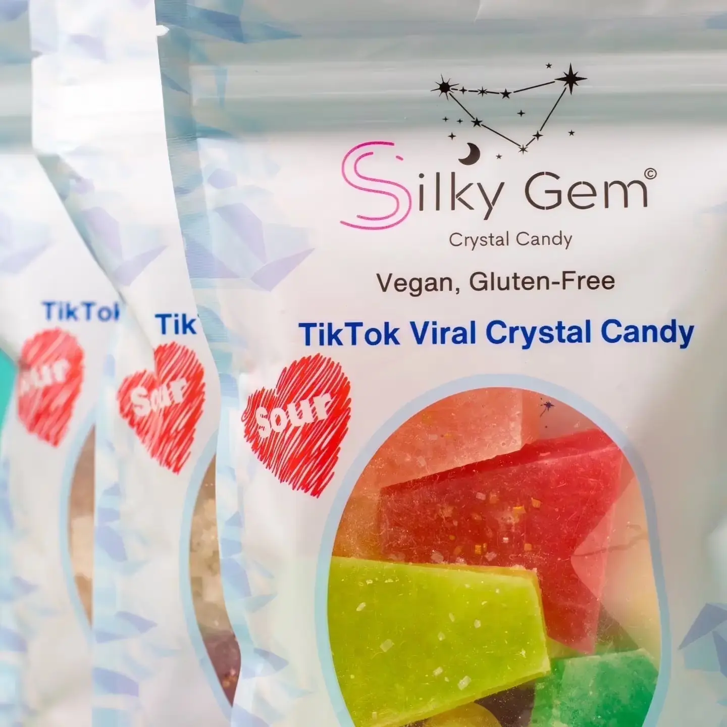 Sour Silky Gem -Silky Gem Sour Bites Crystal Candy Vegan Gluten-Free 6 oz TikTok Viral with Unique Sour and Silky Texture