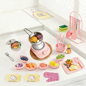 Toddlers Cooking Play Set - Safe Mini Induction Kitchen 38 Pcs for 8-12 Boys Girls