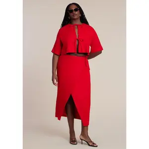 ELOQUII Women's Plus Size Linen Blend Wrap Skirt