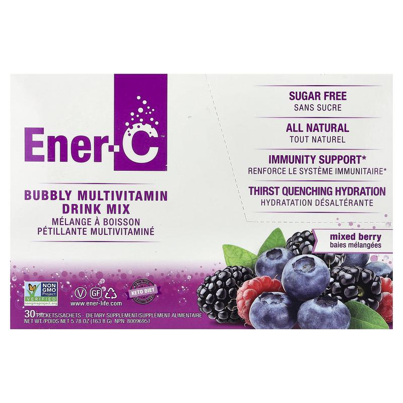 Ener-C Bubbly Multivitamin Drink Mix, Sugar-Free, Mixed Berry, 1,000 mg, 30 Packets, 0.2 oz (5.46 g) Each