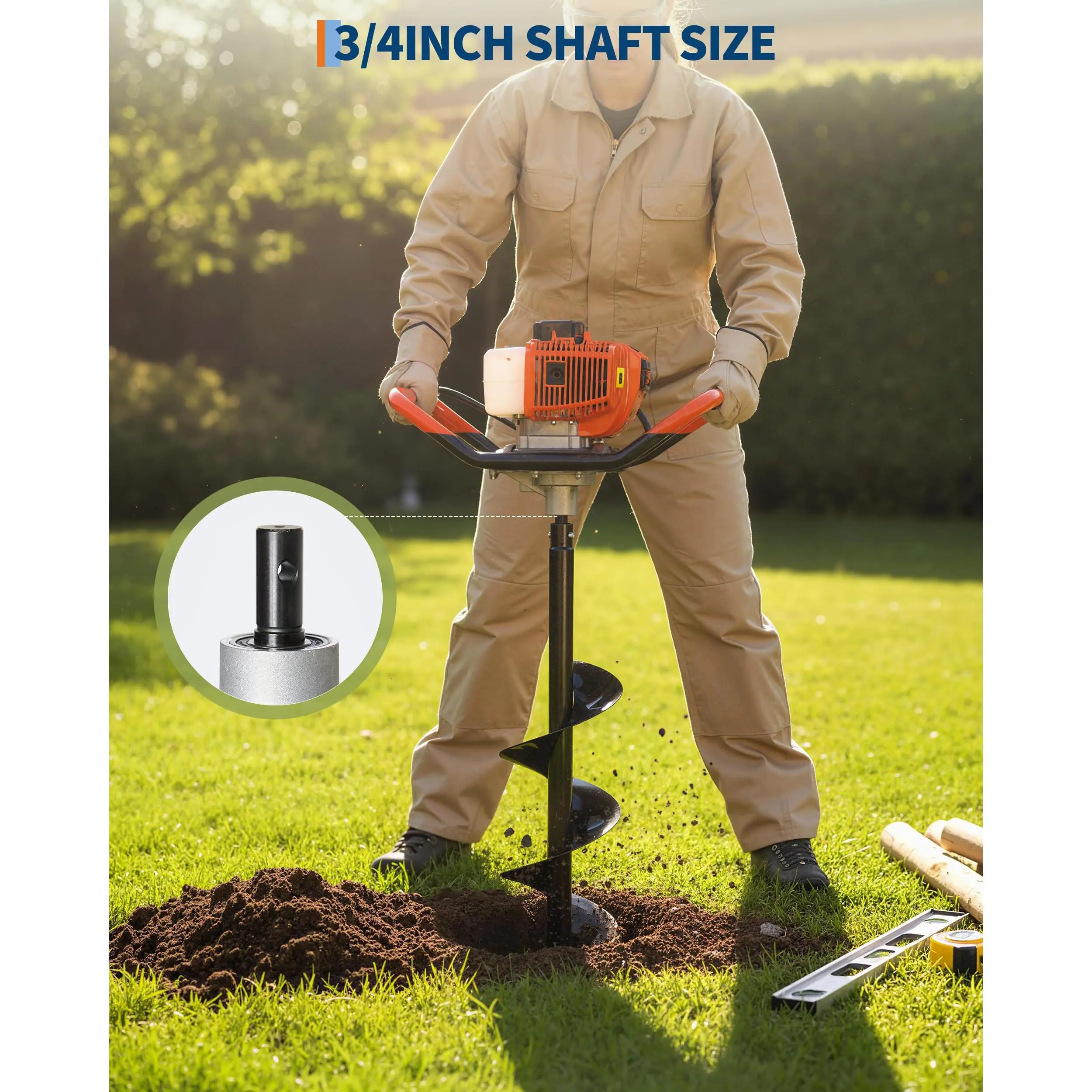 Gas Earth Auger Tool Kit, Portable 43cc 2-Stroke Ground Digger with 20cm Drill Bit for Farmland Garden Hole Digging Work
