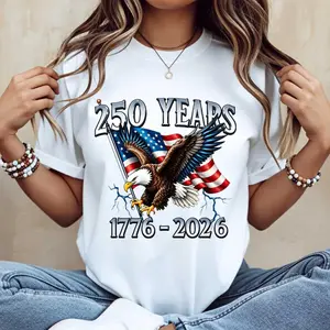 Patriotic Independence Day TShirt Celebrating 250 Years of American Freedom Featuring Flag and Bird Design for National Events