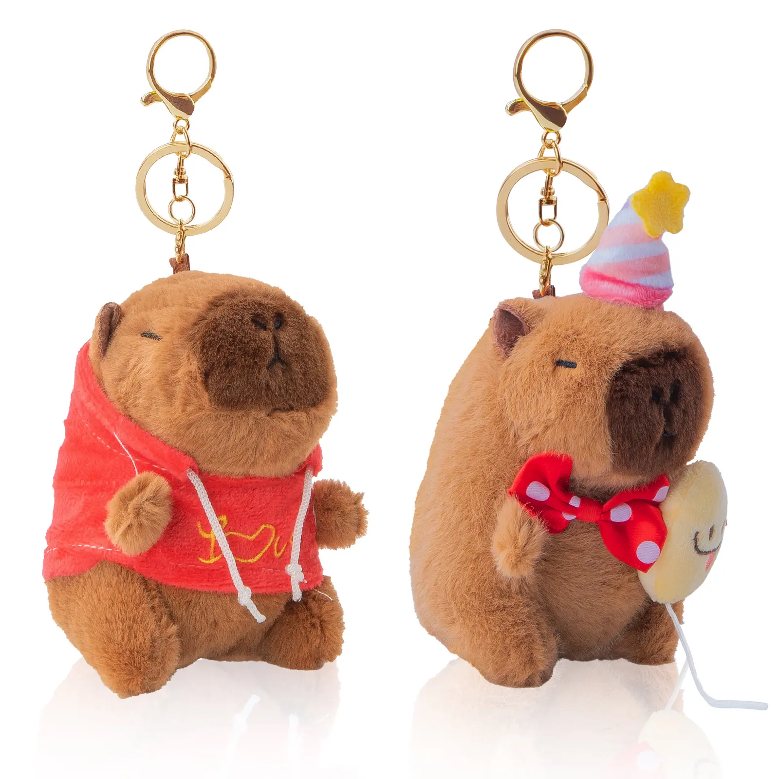 2-Pack Cute Birthday Capybara Bag Charms - 10cm Squishy Stress Relief Keychain for Purse, 2 Cute Styles, Hoodie Cozy Vibe Plush Charms with Party Hat, Balloons, Ideal for Girl Gifts, Birthday Party Favors, Secure Metal Clip