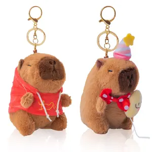 Cute Capybara Plush Keychain Set – Cute capybara bag charms with hoodies and birthday hats, soft plush pendants, creative birthday gifts for her.