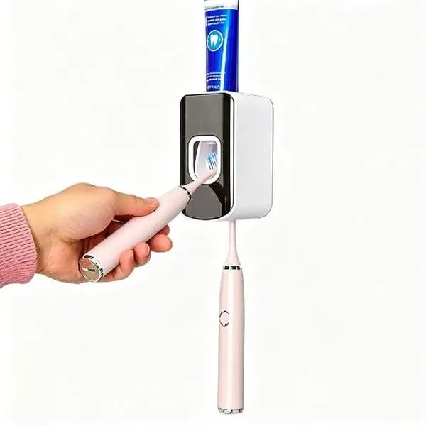 Wall‑Mounted Automatic Toothpaste Dispenser, No‑Drill Toothbrush Holder for Kids & Electric Toothbrushes, Bathroom Organizer, Dark Tea Color, 1PC