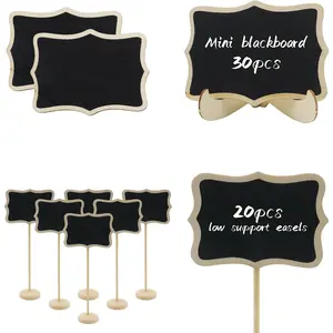 30pcs Wood Mini Chalkboard Signs with Support Easels Food Labels for Party Buffet Weddings Table Numbers Table Displays Message Boards and Event Decorations