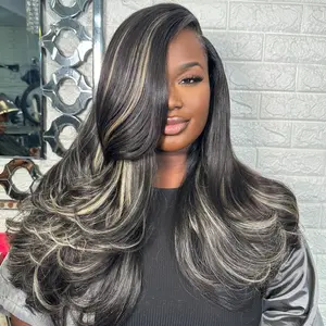 32 inch Highlights Platinum Blonde Colored 13x4 Lace Front Wig Wavy Hairstyle Human Hair Pre-Plucked P1B/27 Balayage Body Wave Lace Frontal Wigs Human Hair 180% Density Human Hair Wig For Women