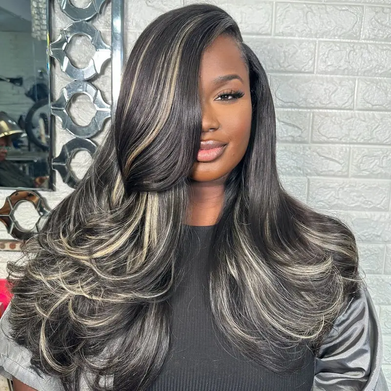 32 inch Highlights Platinum Blonde Colored 13x4 Lace Front Wig Wavy Hairstyle Human Hair Pre-Plucked P1B/27 Balayage Body Wave Lace Frontal Wigs Human Hair 180% Density Human Hair Wig For Women