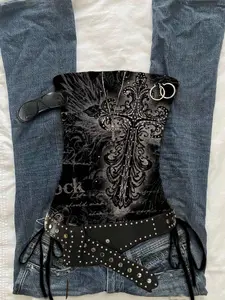 OFFGRID x Attitoon Women's Cross Print Fashionable Dark Style Bandeau Top Carnival