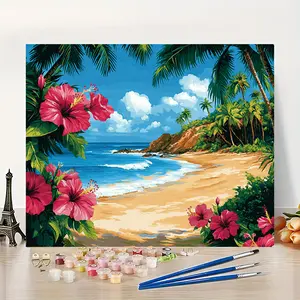 1Pcs Tropical Beach Floral Bloom - Beginner-Friendly DIY Paint by Numbers Kit - 16x20 Inch - Frameless - Color by Number - Handcraft Art Set - Paint by Numbers - Acrylic Numbered Canvas - For Home Wall Decor and Gift - Frame Not Included