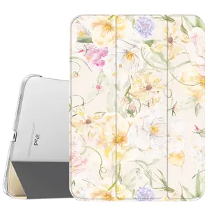 Elegant Watercolor Flowers Tablet Casing, Slim Stand Cover with Soft Translucent Frosted Back, Pencil Holder & Magnetic Protection - Accessories for iPad A16 2025, Air 6, Mini 6, Samsung Galaxy Tab S9