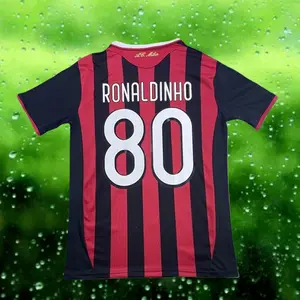 09 10 Home Red Ac No.80 Ronaldinho Short sleeve Soccer Jerseys