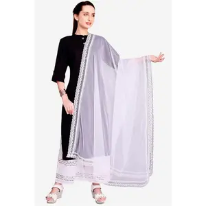 White Chiffon Dupatta - Lace Border, Elegant