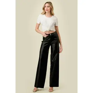 Alissa - Stretchy Faux Leather Wide Leg Colored Pants