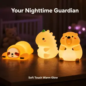 Cute Animal Shaped Silicone Touch Night Light, Soft Warm Light Bedside Lamp, Cartoon Anime Desk Table Lamp, Portable Nursery Baby Lamp, Room Ambient Decor, Perfect Gift for Kids Boys Girls, Bedroom Living Room Creative Ornament Nightlight