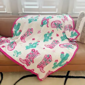 Ellison and Young Western Whimsy Ultra-Soft 50x60" Polyester-Blend Stretch Knit Bedding Throw, Cozy Blanket with Western Print