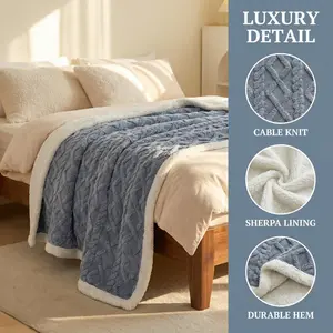 Quilted Diamond Fleece Throw Blanket, Gray with White Border for Couch Bed comfy ,Ideal for Bed,Couch, Travel,Camping, All Seasons,Home Bedroom Decor