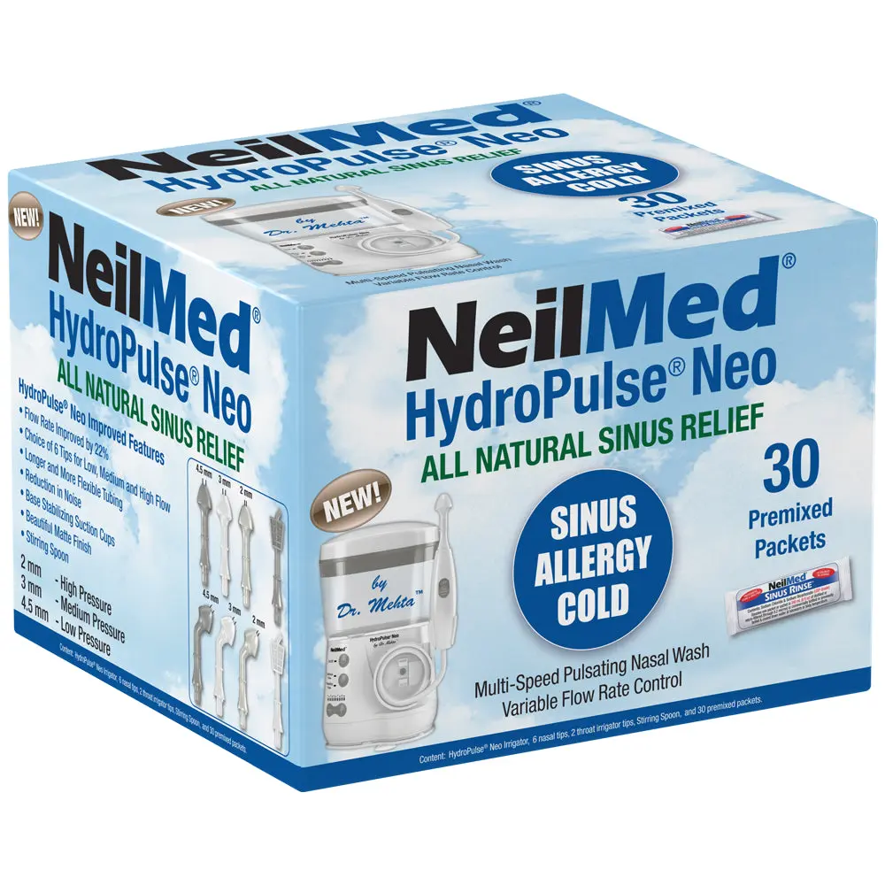 NeilMed HydroPulse Neo Multi-Speed Pulsating Nasal & Sinus Irrigation System – Variable Flow Control, 6 Tips, 30 Premixed Rinse Packets, Upgraded Flow NeilMed HydroPulse Neo Multi-Speed Pulsating Nasal & Sinus Irrigation System – Variable Flow Control, 6 Tips, 30 Premixed Rinse Packets, Upgraded Flow