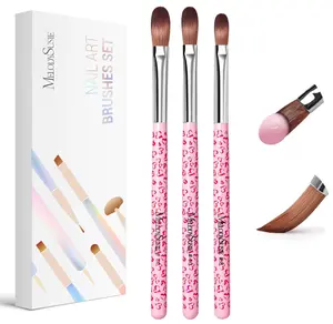 MelodySusie 3-Piece Acrylic Nail Brush Set - Sizes 8/10/14, Professional Nail Art Tool for Acrylic Application, Powder, Extension & 3D Carving - Pink
