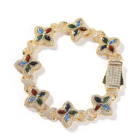 Loveden 4 Leaf Clover Cubic Zirconia Sparkle Clover Flower Bracelet - Gold-Silver Tone Brass Unisex Hypoallergenic Crystal Bangle, Daily Fashionable Jewelry, Unique Gift for Adults