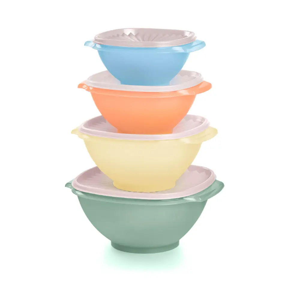 Tupperware Vintage Servalier Bowl Set 5-Piece Stackable Storage Bowls with Tight-Sealing Lids 3.5 to 17.25 cups for Kitchen Organization; 3½-c, 5¼-c, 8-c, 11¾-cup, 17¼-cup