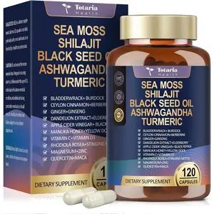 25-in-1 Sea Moss Black Seed Oil Ashwagandha Ginger Shilajit Supplement, Sea Moss Capsules Pro with Bladder Burdock Ceylon Cinnamon Berberine ACV Manuka VIT C & D3 for Men Women, 120 Vegan Caps Healthcare Vitamin