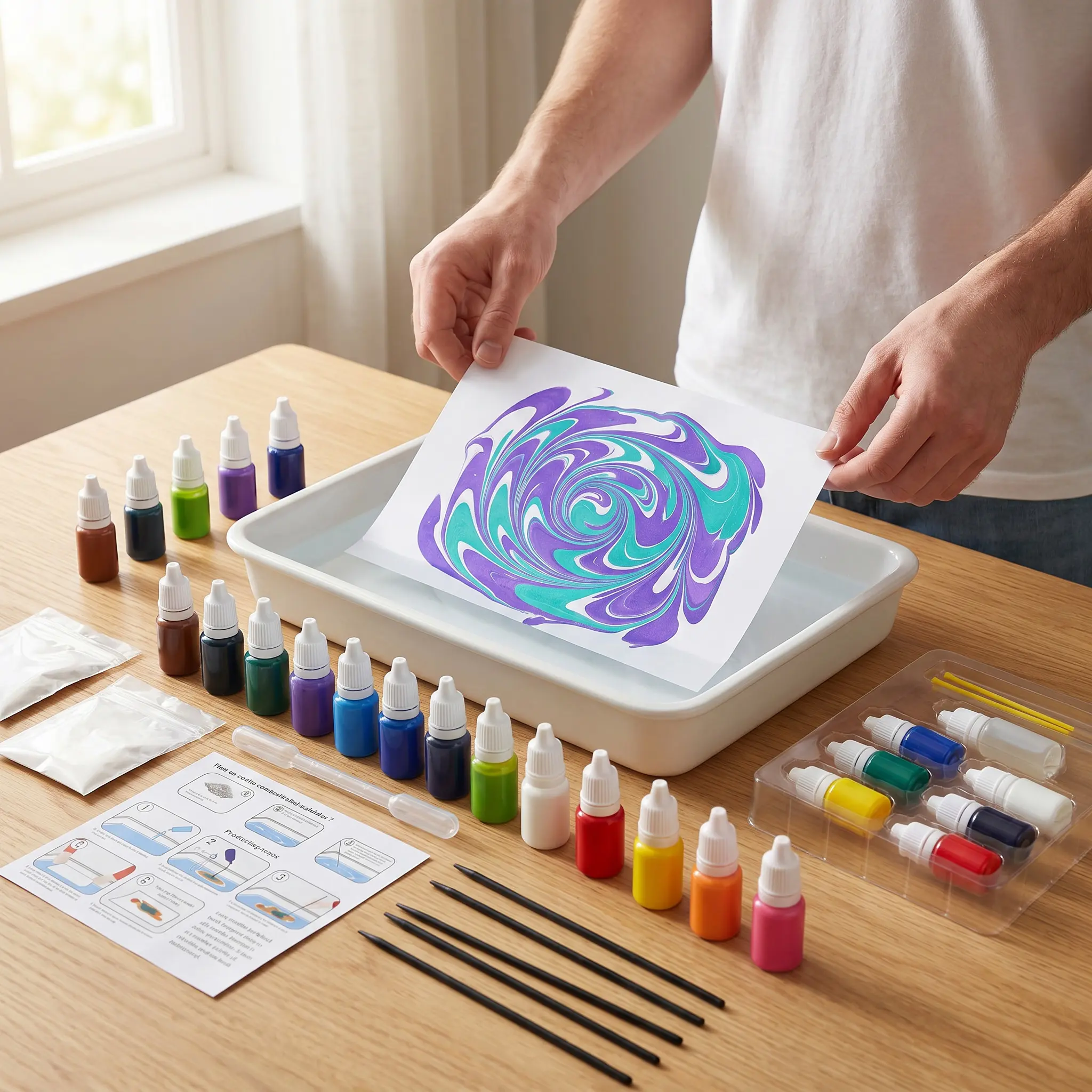 6-color/12-color watercolor painting pigment set.Magic Water Floating Marbling Paint Set Family Relax DIY Painting Kit.Kids Magic Floating Marbling Full Painting Supplies.
