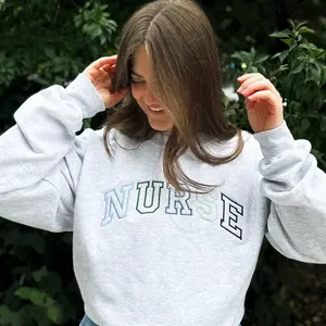 Embroidered Blue-Green NURSE Athletic Gemma Sweatshirt, Nurse Pullover Gift for Grad, New Nurse Gift, Unisex Cotton Crewneck