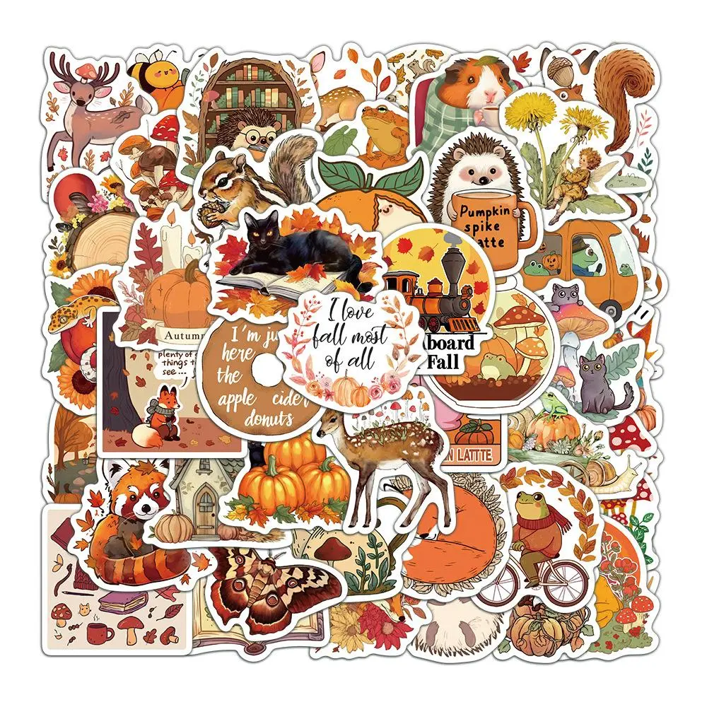 Fall Themed Sticker, 50pcs/set Self Adhesive Decorative Stickers, DIY Decals for Water Bottle, Laptop, Phone Case, Scrapbooking, Journal, Ornaments, Accessories