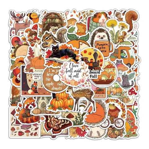Fall Themed Sticker, 50pcs/set Self Adhesive Decorative Stickers, DIY Decals for Water Bottle, Laptop, Phone Case, Scrapbooking, Journal, Ornaments, Accessories