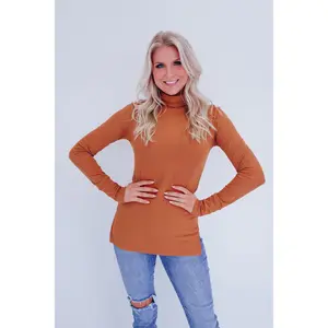 Essence Mock Neck Ribbed Top - Rust