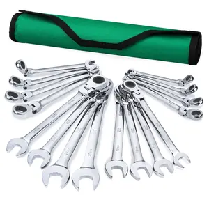 #SpringGlowUp SK Flex-Head Ratcheting Wrench Set, Combination Wrench Set, 16-Pack, Metric 8 to 25mm, 72-Tooth, Premium CR-V Construction, with Rolling Pouch