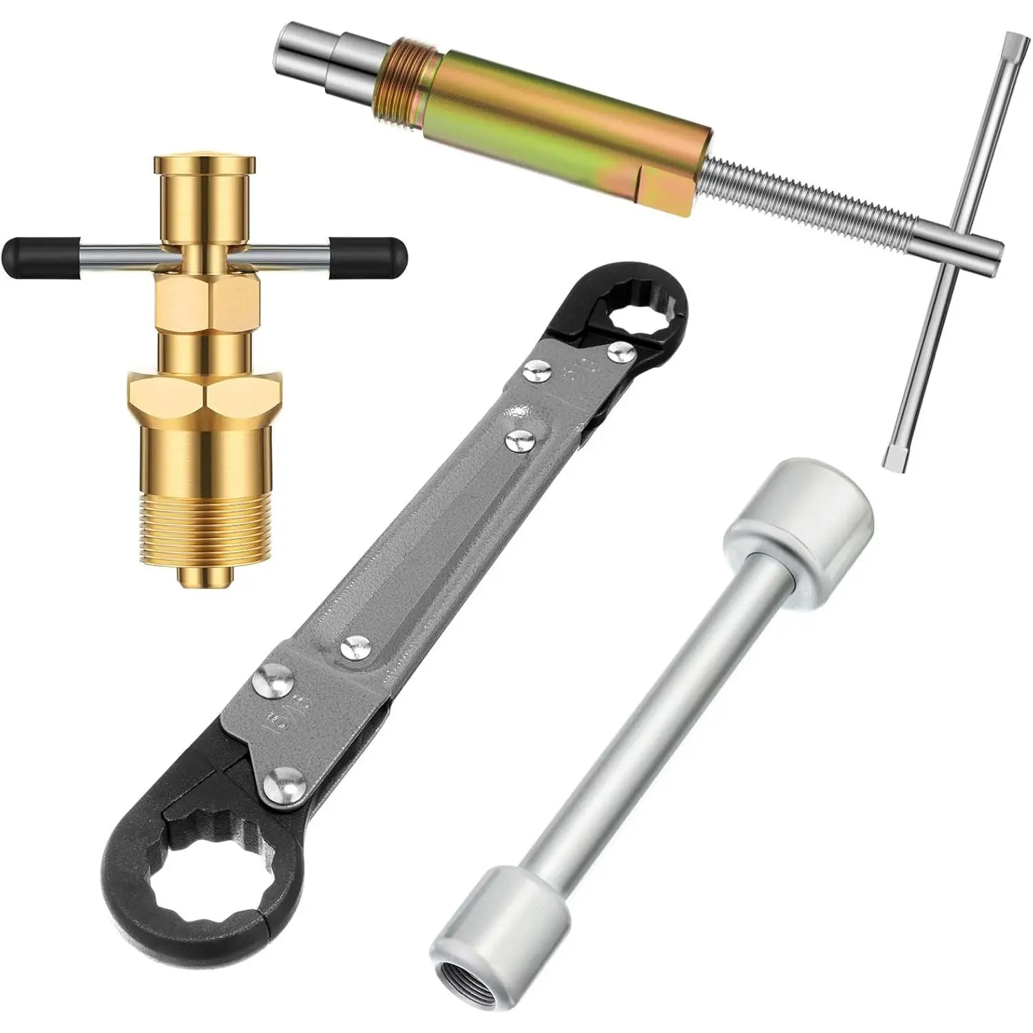 4 count Angle Stop Wrench Kit Plumbing Tool, Olive Ring  with Diameter of 1/2", 3/4", Compression Sleeve Puller for 1/2" Compression Fitting, Install Angle Stop Nut (Olive,Grey)