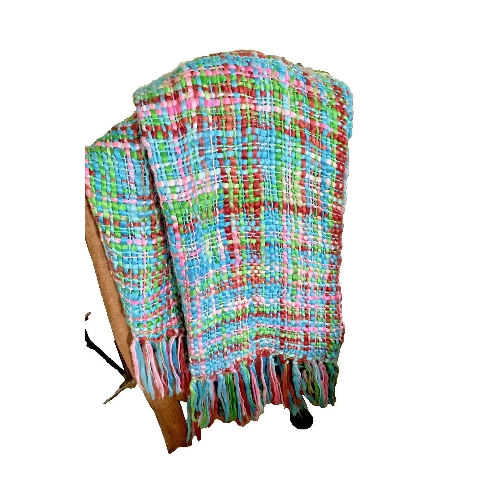 Bohemian Multi-color Woven Throw Blanket with Fringe Made in India 52x60