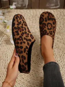 Women's Leopard Print Flat Shoes, Casual Round Toe Slip-Ons, Soft Sole Comfortable Footwear for Spring & Fall, Sizes 36-43, Slip On Lightweight