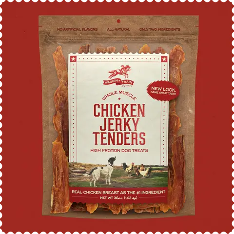 Waggin' Train Chicken Jerky Dog Treats - 36 oz. Pouch, Dehydrated, Grain-Free, Corn-Free, High-Protein, 100% Digestible Limited Ingredient Healthy Treats for Adult Dogs of All Sizes