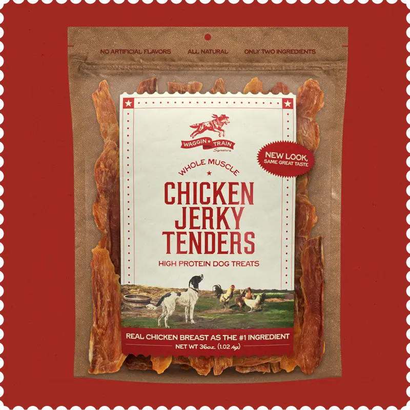 Waggin' Train Chicken Jerky Dog Treats - 36 oz. Pouch, Dehydrated, Grain-Free, Corn-Free, High-Protein, 100% Digestible Limited Ingredient Healthy Treats for Adult Dogs of All Sizes