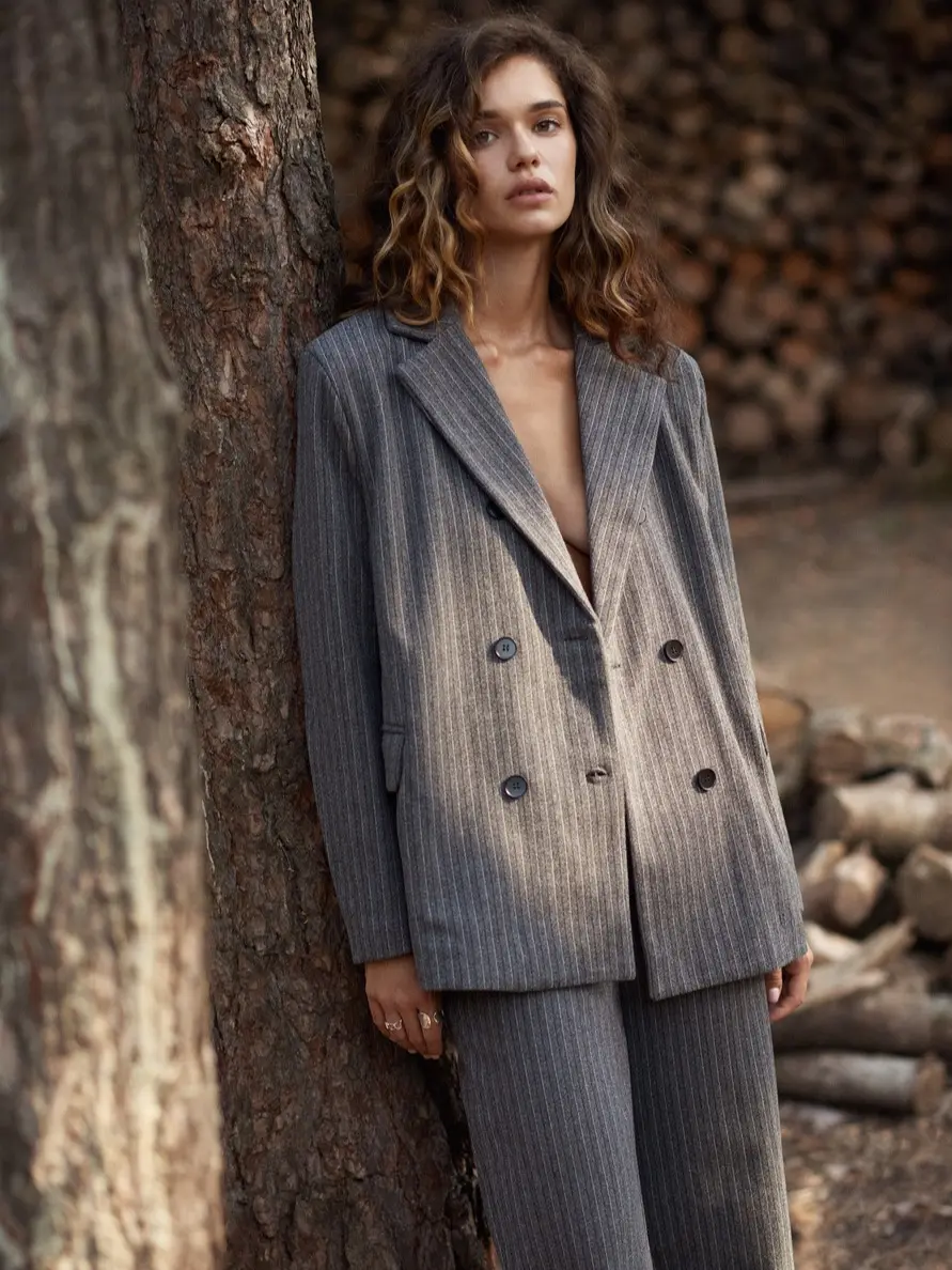 SOLMAR Oversized Blazer with Stripes in Grey for Women