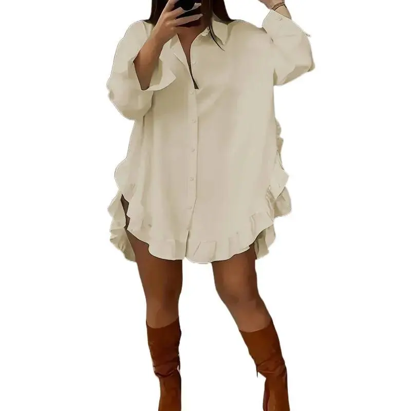Women's Oversized Ruffle Trim Shirt Dress - Long Sleeve Button Down Tunic| Casual White Shirt Dress for Summer & Streetwear - TikTok Shop Women's Oversized Ruffle Trim Shirt Dress - Long Sleeve Button Down Tunic| Casual White Shirt Dress for Summer & Streetwear - TikTok Shop