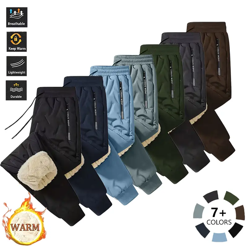 Men’s 1-pack winter warm windproof casual jogging pants – thickened polyester fabric with fleece lining, elastic waistband design, suitable for outdoor activities and cold weather, machine washable and durable, solid color design