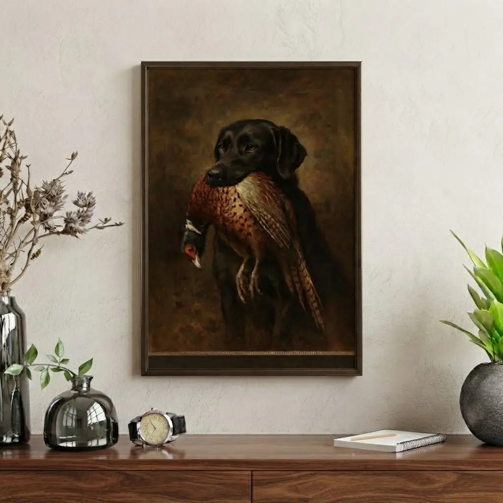 Black Lab Hunting Dog Poster Unframed , Vintage Style Oil Painting