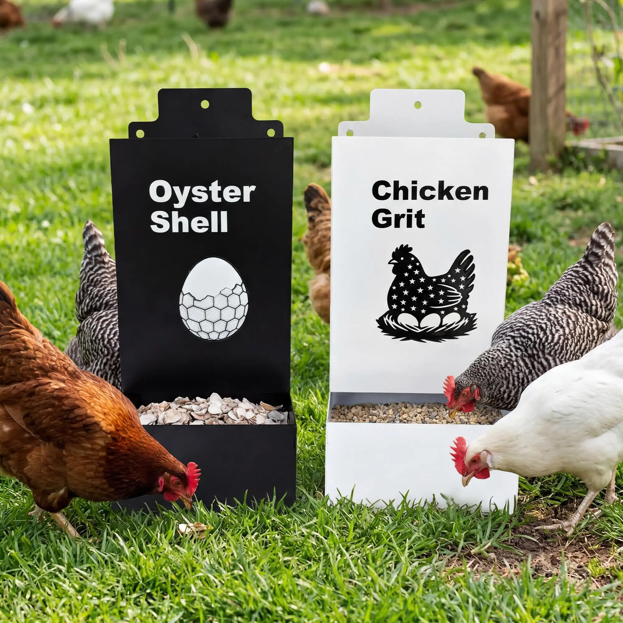 Anti-Waste Large Capacity Metal Chicken Feeder Set - Heavy-Duty Galvanized, Rainproof, Wall-Mounted, Easy Install & Clean, for Chickens, Ducks, Pigeons, Turkeys, Outdoor Bird Feeding