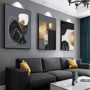 Irregular Pattern Wooden Frame Canvas Painting, 3-Piece Modern Art Wall Decoration Set, Home Living Room Bedroom Office Decorative Painting