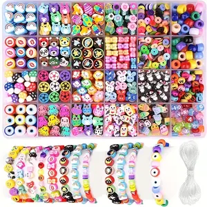 1000pcs Polymer Clay Bead Bracelet Making Kit, 24 Styles Cute Fun Fruit Flower Animal Beads, Jewelry Craft Supplies