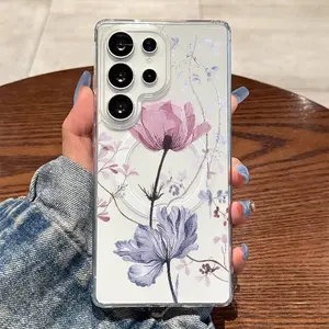 Freshly Hand-Painted Floral Vine,Magnetic Ring Supports Wireless Charging, Suitable for Samsung Galaxy S26 S25 S24 S23 S22 S21 S20 Fe Plus Ultra Edge S10E A57 A56 A55 A54 A37 A36 A35 A34 A26 A25 A24 A23 A17 A16 A15 A14 A07 A06 A05s Note20 Note10 Note9